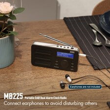 Portable DAB/DAB+/FM Radio Dual Alarm Clock with Built-In Rechargeable Battery - RDS, DRC, Prune & AUX Output - August MB225B thumbnail 4