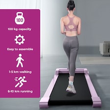 Neo Under Desk Portable Walking Pad Treadmill Adjustable Speed Remote LED Display for Home Office Fitness Exercise Installation-Free | Pink thumbnail 4