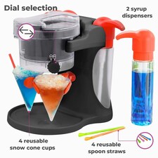 Neo Ice Snow Cone Slushie Slushy Slush Cold Shaver Maker Ice Scraper Drinks Cocktail Machine Electric Crusher Dispenser with 4 Straws & 4 Cups (Black) thumbnail 5