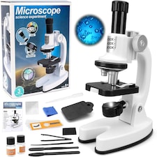Kids Microscope Kit – Portable Science Set with LED Light, Smartphone Holder & 15 Accessories Educational STEM Toy for Ages 8+