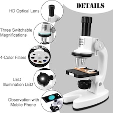 Kids Microscope Kit – Portable Science Set with LED Light, Smartphone Holder & 15 Accessories Educational STEM Toy for Ages 8+ thumbnail 7