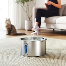 PawHut 2.5L Cat Water Fountain for Drinking Stainless Steel Ultra-Silent | Silver | 19.4L x 19.4W x 18.7H cm thumbnail 2
