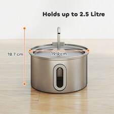 PawHut 2.5L Cat Water Fountain for Drinking Stainless Steel Ultra-Silent | Silver | 19.4L x 19.4W x 18.7H cm thumbnail 3