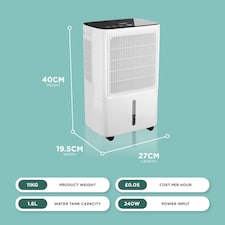 DMD 16L/Day Dehumidifier for Home Damp with Digital Humidity Display, 24H Timer, Continuous Drainage thumbnail 2