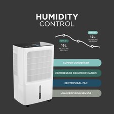 DMD 16L/Day Dehumidifier for Home Damp with Digital Humidity Display, 24H Timer, Continuous Drainage thumbnail 6