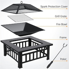 Yaheetech 80.5 cm Outdoor Square Fire Pit Black thumbnail 4