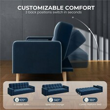 Yaheetech Velvet Convertible Sofa Bed | Blue | Three Seater thumbnail 4