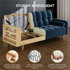 Yaheetech Velvet Convertible Sofa Bed | Blue | Three Seater thumbnail 5