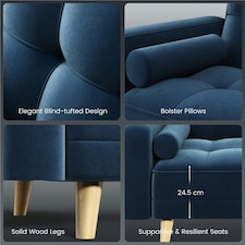 Yaheetech Velvet Convertible Sofa Bed | Blue | Three Seater thumbnail 6