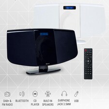 Denver MDA-320 White Bluetooth DAB+ CD Player HiFi - Motorised Door, Stereo Speakers, Wall Mountable, Mains Power, LED Display, Remote Control, FM, USB, AUX IN thumbnail 3