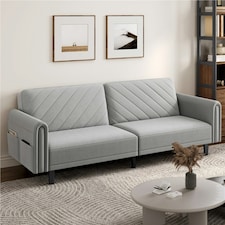 Yaheetech Fabric 3-Seater Sofa Bed for Limited Space | Grey | Light Grey | Three Seater thumbnail 2