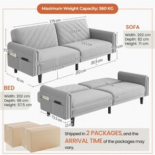 Yaheetech Fabric 3-Seater Sofa Bed for Limited Space | Grey | Light Grey | Three Seater thumbnail 3