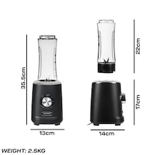 Daewoo Samurai Verti Blend 500W Personal Portable Blender with 2×600 ml Travel Cups | Black | Clear thumbnail 4