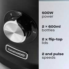 Daewoo Samurai Verti Blend 500W Personal Portable Blender with 2×600 ml Travel Cups | Black | Clear thumbnail 5
