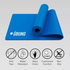 UBUNG Yoga Mat Non Slip with Carry Strap 10mm Thick Exercise Mat for Home Workouts Pilates Yoga Blue