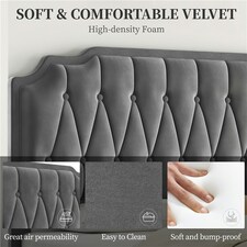 Yaheetech 135 cm W x 190 cm L Upholstered Bed Frame with Button-Tufted Headboard Dark Grey thumbnail 6