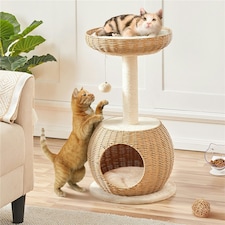 Yaheetech 75 cm Tall Rattan Cat House Beige thumbnail 2