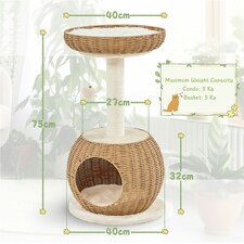 Yaheetech 75 cm Tall Rattan Cat House Beige thumbnail 3