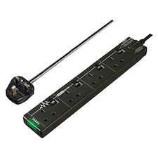 Masterplug 4 Socket 2m Extension Lead Surge Switched & LED Black