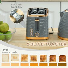 HOMCOM Kettle and Toaster Set 1.7L Rapid Boil Kettle & 2 Slice Toaster Grey thumbnail 4