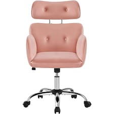 Yaheetech Rolling Swivel Computer Chair with Adjustable Headrest Pink | Pink
