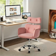 Yaheetech Rolling Swivel Computer Chair with Adjustable Headrest Pink | Pink thumbnail 2