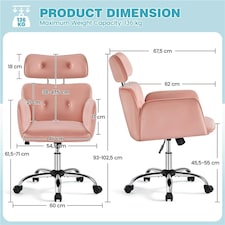 Yaheetech Rolling Swivel Computer Chair with Adjustable Headrest Pink | Pink thumbnail 3