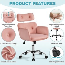 Yaheetech Rolling Swivel Computer Chair with Adjustable Headrest Pink | Pink thumbnail 4