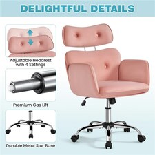 Yaheetech Rolling Swivel Computer Chair with Adjustable Headrest Pink | Pink thumbnail 5