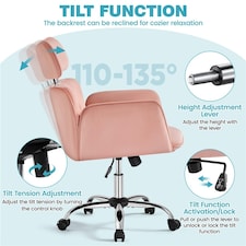 Yaheetech Rolling Swivel Computer Chair with Adjustable Headrest Pink | Pink thumbnail 6