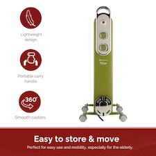 Rediffusion Vintage 9 Fin Oil Filled Radiator 2KW Sage Green thumbnail 4