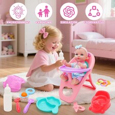 12 Inch Baby Doll Toys Feeding Set with Carry Backpack High Chair Playset thumbnail 3