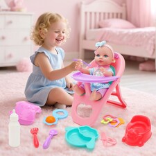 12 Inch Baby Doll Toys Feeding Set with Carry Backpack High Chair Playset thumbnail 5