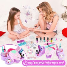 Girls Nail Polish Set 6 Colors Water Based Non Toxic Nail Varnish with Stickers Dryer Glitter Quick Dry Easy Peel Off Manicure Kit thumbnail 3