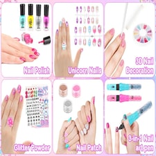 Girls Nail Polish Set 6 Colors Water Based Non Toxic Nail Varnish with Stickers Dryer Glitter Quick Dry Easy Peel Off Manicure Kit thumbnail 7