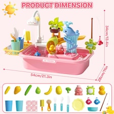 Pretend Play Kitchen Sink with Real Running Water 4-in-1 Water Play Table (Pink) thumbnail 2