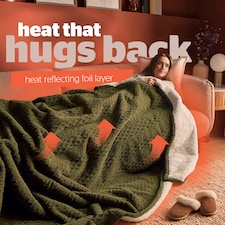 Silentnight Heat Genie Self Heating Giant Blanket Green Cable Knit | Green | XL thumbnail 2