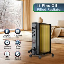 PureMate 2500W Oil Filled 11 Fin Radiator - Black thumbnail 6