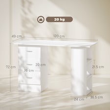 HOMCOM Computer Desk, Writing Table, PC Workstation with 3 Storage Shelves and Drawers, Silver Handle, for Home Office, White | White thumbnail 5