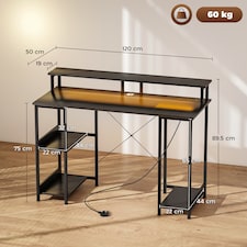 HOMCOM Computer Desk with Power Outlets and LED Lights, 120 x 50cm Reversible Home Office Desk with Monitor Stand and 2-Tier Storage Shelves, PC Table with Cable Management, Carbon Fibre Grey thumbnail 5