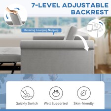 HOMCOM 2 Seater Sofa Bed with 7-Position Adjustable Backrest, Convertible Pull Out Sleeper Sofa, Mid-Century Modern Fabric Bed Settee for Living Room, Guest Room, Grey thumbnail 4