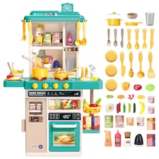 Green Kids Role Play Kitchen Set – Realistic Lights, Sounds & Steam Spray with 40+ Accessories Educational Pretend Cooking Toy for Ages 3+