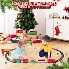 Christmas Train Set with Steam, Lights & Music – Electric Holiday Toy Train with Realistic Smoke, 1 Locomotive + 4 Carriages + 12 Tracks thumbnail 3