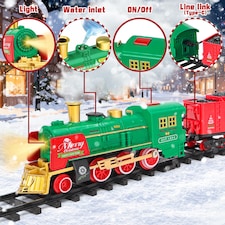 Christmas Train Set with Steam, Lights & Music – Electric Holiday Toy Train with Realistic Smoke, 1 Locomotive + 4 Carriages + 12 Tracks thumbnail 6
