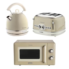 Ariete Vintage Breakfast Set, Retro 4-Slice Toaster with 6 Browning Levels, 2000W Fast-Boil Kettle & 800W Microwave, Cream