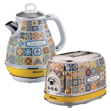 Ariete Positano Jug Kettle & 2 Slice Toaster Set, Italian Tile Design, Vintage-Inspired Breakfast Set