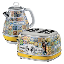 Ariete Positano Jug Kettle & 4-Slice Toaster Set, Italian Tile Design, Vintage-Inspired Breakfast Set
