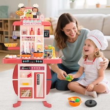 Realistic Kitchen Play Set for Toddlers Steaming Spray Lights Cooking Sounds Pretend Role Play (Pink) thumbnail 8