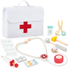 Wooden Pretend Play Doctor Set – Portable Medical Case with Realistic Wooden Tools