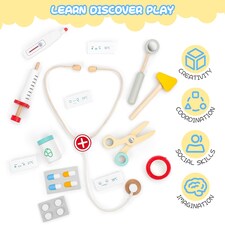 Wooden Pretend Play Doctor Set – Portable Medical Case with Realistic Wooden Tools thumbnail 3
